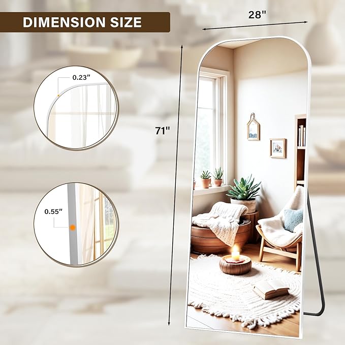 Full Length Mirror, 71"x28" Floor Mirror Freestanding, Arched Floor Standing Large Mirror Full Body Mirrors with Stand for Bedroom, Hanging Mounted Mirrors for Living Room, Silver