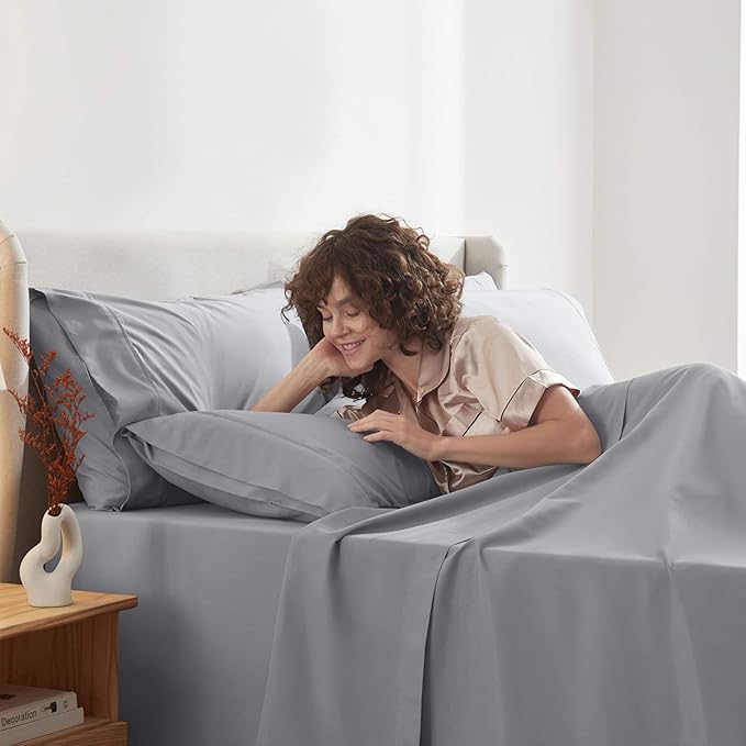 Nestl Extra Deep Full Sheet Set - 6 Piece Breathable & Cooling Sheets - Hotel Luxury Bedding Set w/18-24 Inch Deep Pockets - Easy & Secure Fit - Super Soft, Wrinkle Free & Comfy - Grey