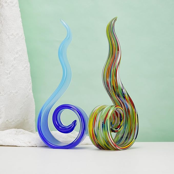 11.4" Tall Hand-Blown Glass Sculpture Murano-Style Sculpture Art Ornament Statue Figurines Home Decor Accent Piece Coastal Ocean Nautical Home Decor,Shelf,TV Stand,Tabletop Centerpieces,Wonderful Gift
