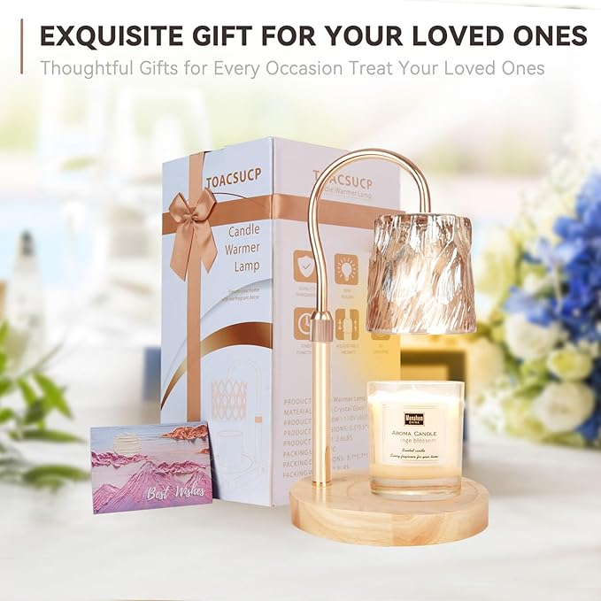 Candle Warmer Lamp with 3 Bulbs, Adjustable Height Dimmable Candle Warmer with Timer, Compatible with Large Jar Candles, Candle Lamp with Charming Gift Box for Her/Him