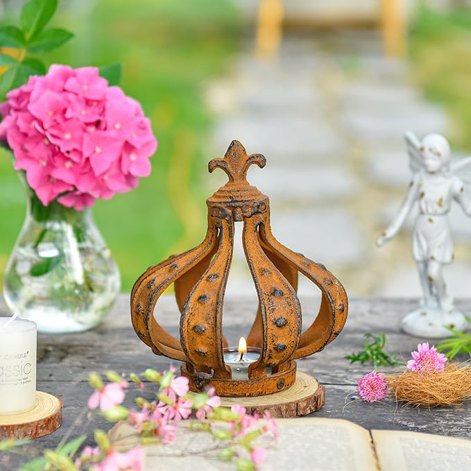 Sungmor Cast Iron Crown Sculpture, Patina Finish with Rustic Accent, Creative Candle Cover, Centerpiece Art Crown Statue for Tabletop Decor, Bookshelf, Special Occasions