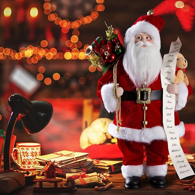 Uten Christmas Decorations, 18" Santa Clause Figurines Decorations, Christmas Socks and Gifts Bag Standing Home Party Holiday Decor and Birthday Gifts.