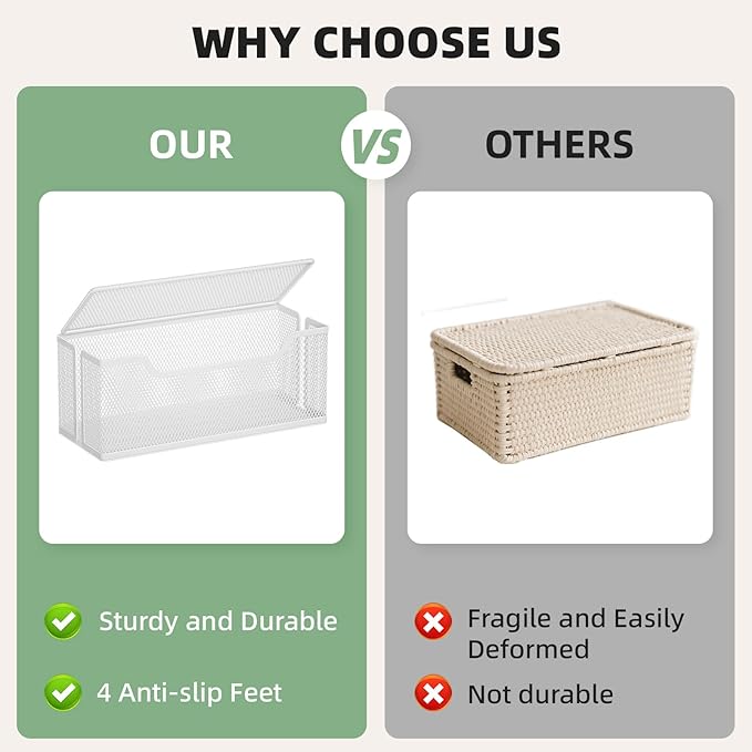 3 Pack Cable Management Box, Metal Mesh Cord Organizer Box for TV Wires, Electrical Hiding, Power Strip – Under Desk Cable Storage Box with Cable Clips&Reusable Cable Ties for HomeOffice - White