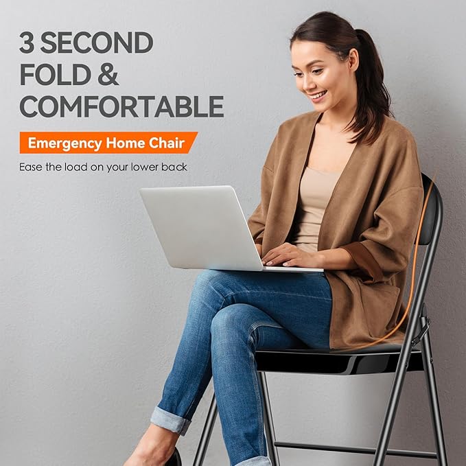 1 Pack Folding Chairs with Cushion Padded - Metal Chairs w/Comfortable Seats and Durable Steel Frame Foldable Chair for Indoor Outdoor Wedding, Party, Backyard & Office Events (Black, 1 Pack)