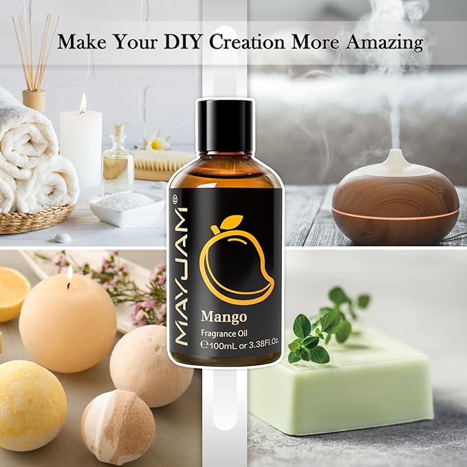 MAYJAM 100ML/3.38FL.OZ Mango Fragrance Oils with Glass Dropper, Essential Oils for Diffusers for Home, Long Lasting Scented Oils for Diffusers Soap Candle Making