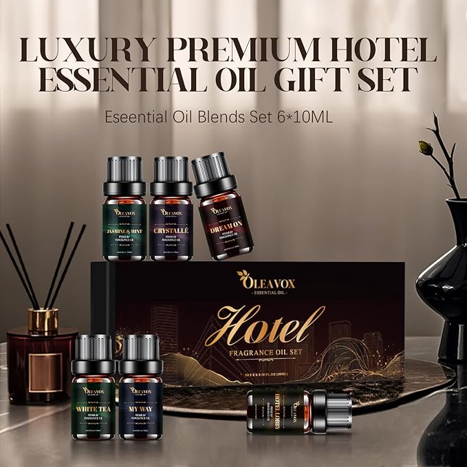 Hotel Diffuser Oils Gift Set, Essential Oils for Diffusers for Home, Luxury Fragrance Oil Set, Candle & Soap Making Scents, Jasmine & Mint, White Tea, My Way, Dream On, Hotel Lobby, Crystallé