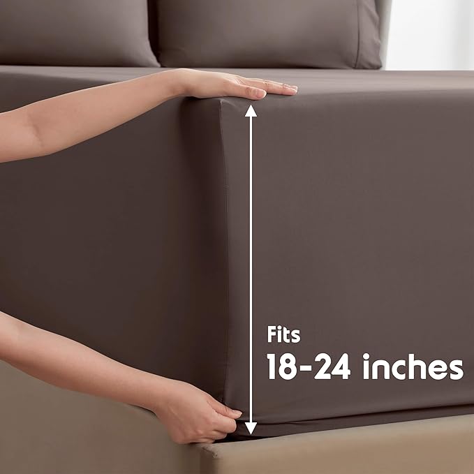 Nestl Extra Deep Full Sheet Set - 6 Piece Breathable & Cooling Sheets - Hotel Luxury Bedding Set w/18-24 Inch Deep Pockets - Easy & Secure Fit - Super Soft, Wrinkle Free & Comfy - Chocolate Brown