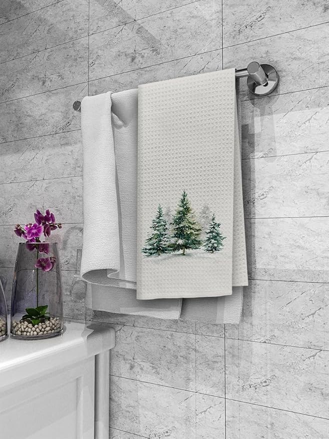 Dibor Winter Christmas Tree Decor Kitchen Towels Dishcloth Set of 2, Christmas Tree Decor Dish Towels, Winter Xmas Decorative Dish Towel Hand Tea Towel for Bathroom Kitchen, 16x24 Inch