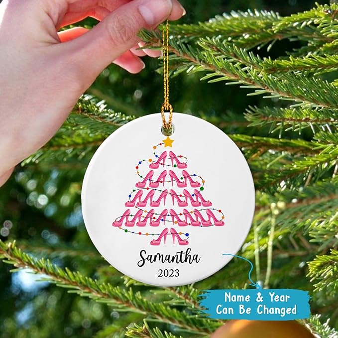 Personalized Shoe Ceramic Ornaments, High Heel Shoes Christmas Tree Ornaments, Stiletto Ornament, Shoes Lover, Shoe Addict Decoration, Customized Name Ornament for Sister Girlfriends