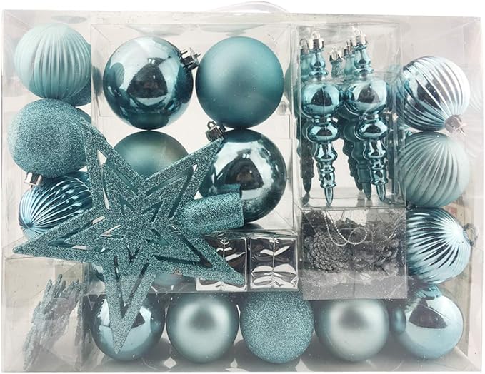 Sunnyglade 60ct Blue Christmas Tree Ball Ornaments Set Shatterproof Christmas Bling-Bling Hanging Decoration with Hand-held Gift Package for Xmas Tree Holiday Wedding Party