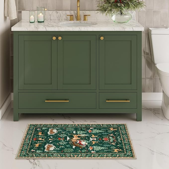 Lahome Indoor Christmas Rug 2x3 Small Kitchen Bathroom Rugs for Entryway,Washable Soft Non-Slip Christmas Tree Santa Claus Area Rug,Door Mat for Winter Living Room Bedroom Holiday Decor(2x3,Green)