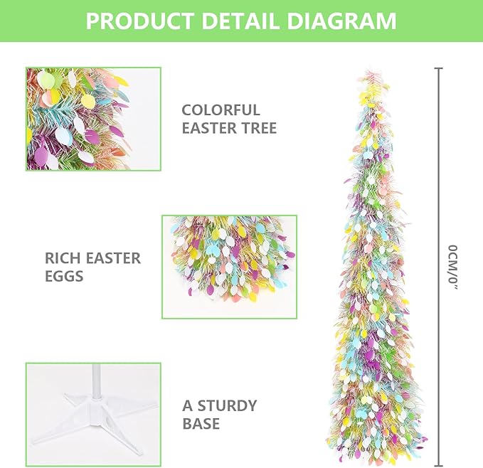 Christmas Pencil Tree Decorations with Eggs for Home Party Holiday, 5ft Artificial Pop Up Pencil Tree Decorations Spring Easter Flower Tabletop Decor