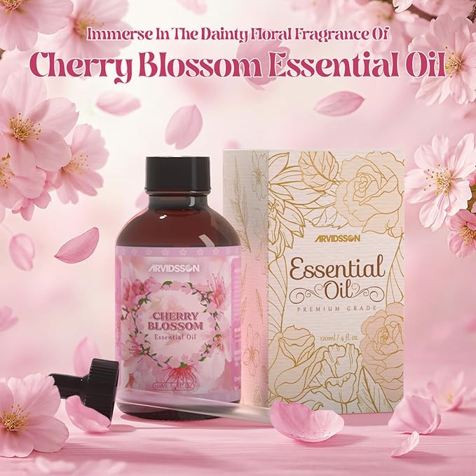 Cherry Blossom Essential Oil 4 Fl Oz (120ml), Pure & Natural Cherry Blossom Oil, Aromatherapy Essential Oils for Diffuser, Candle Making, Room Spray Diffuser Oils, Scented Oil Gift for Women