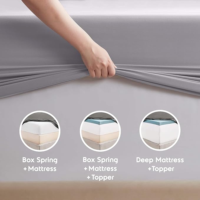 Nestl Extra Deep King Sheet Set - 6 Piece Breathable & Cooling Sheets - Hotel Luxury Bedding Set w/18-24 Inch Deep Pockets - Easy & Secure Fit - Super Soft, Wrinkle Free & Comfy - Gray Lavender