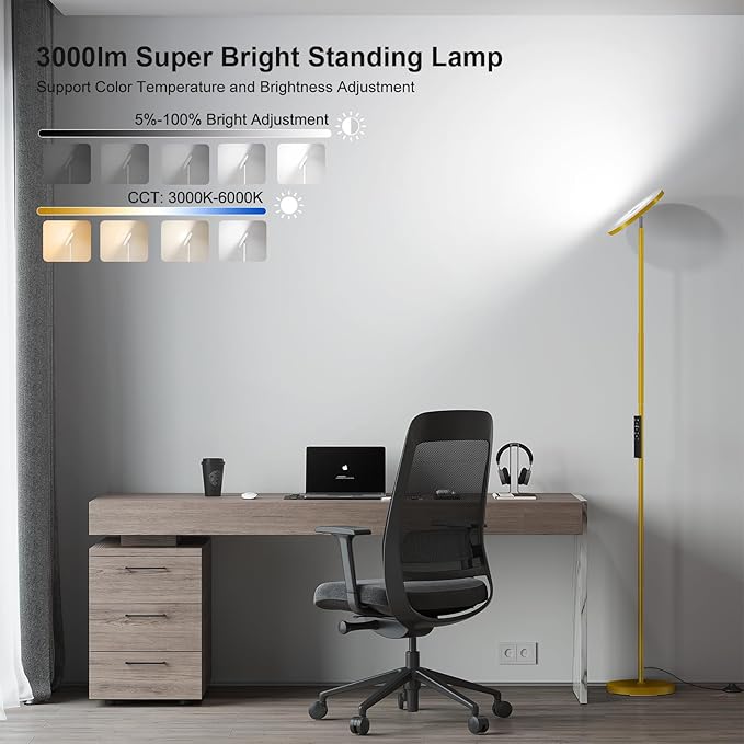 SUNMORY Floor Lamps for Living Room, 32W/3000LM Super Bright LED Floor Lamp with Remote Control, 69" Tall Standing Lamp with Stepless Dimmable, Modern Torchiere Corner Lamp for Bedroom, Office