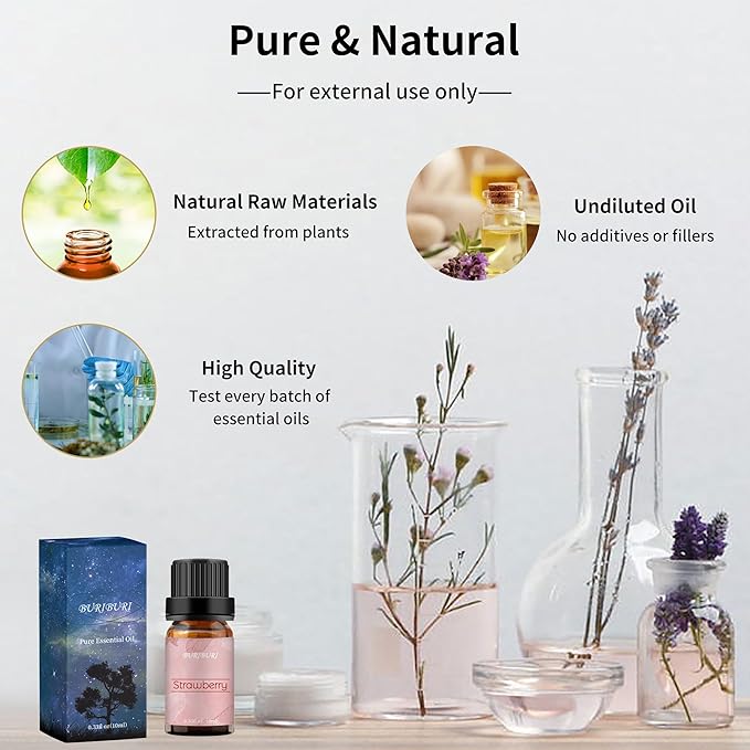 BURIBURI Strawberry Fragrance Oil, Premium Grade Strawberry Scented Oil 10ml Essential Oil for Diffusers, Candle Making