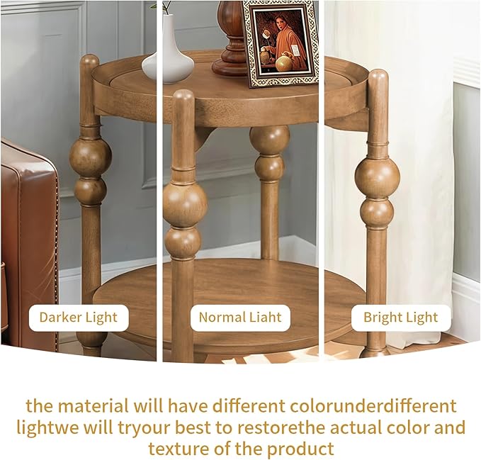 23" Round End Table, Mid Century Modern Side Table with Solid Wood Frame and Top, Small Night Stand for Living Room Office Apartment, Wood