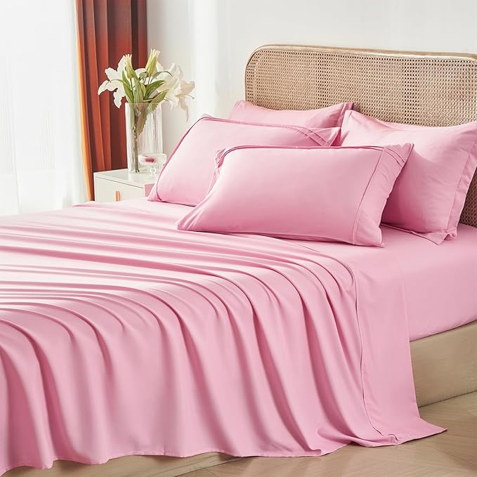 Yogeneg Pink Comforter Set Twin Size 5 Piece Bed in a Bag,Grid Pinch Pleat Twin Bedding Set,Striped Textured Soft Microfiber Comforter with Sheet Set,All Season Complete Bed Set(Pink,Twin)