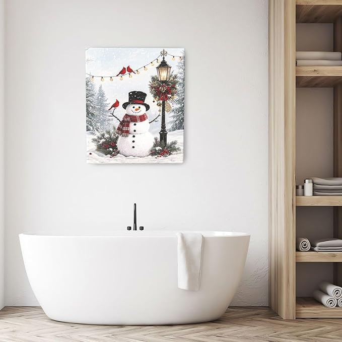 Zyphren Snowman Wall Art Winter Picture Wall Decor Christmas Canvas Print Snowman Painting Home Artwork Gifts for Living Room Bedroom Bathroom 20"x24"