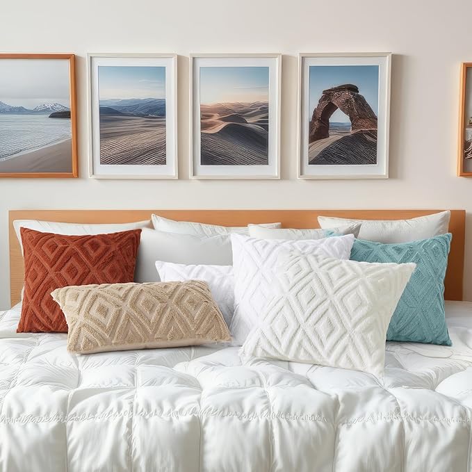 decorUhome Fall Couch Throw Pillow Covers 12x20 Set of 2, Decorative Soft Plush Faux Wool Lumbar Neutral Accent Pillow Covers for Bed Sofa Living Room, Rust