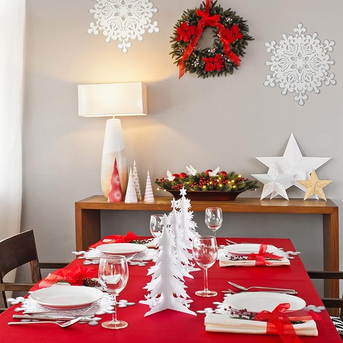 Christmas Snowflake Placemats Set of 6 White Winter Embroidered Table Placemats Washable Round Snow Flake Table Mats for Xmas Party Holiday Wedding Dinner Decoration(Snowflake Style, 14 x 14 Inch)