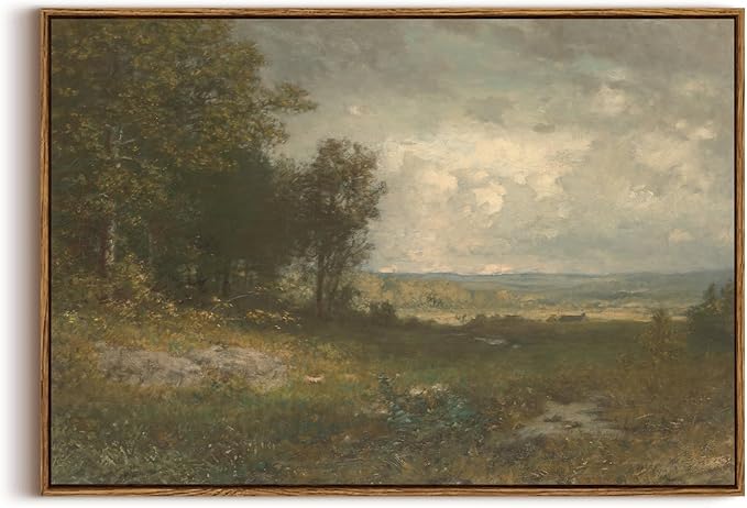 KISSFOX Vintage Landscape Canvas Wall Art Summer Farmhouse Countryside Scene Framed Wall Art Natural Rustic Tree Painting Art Prints Artwork For Living Room Bedroom Kitchen