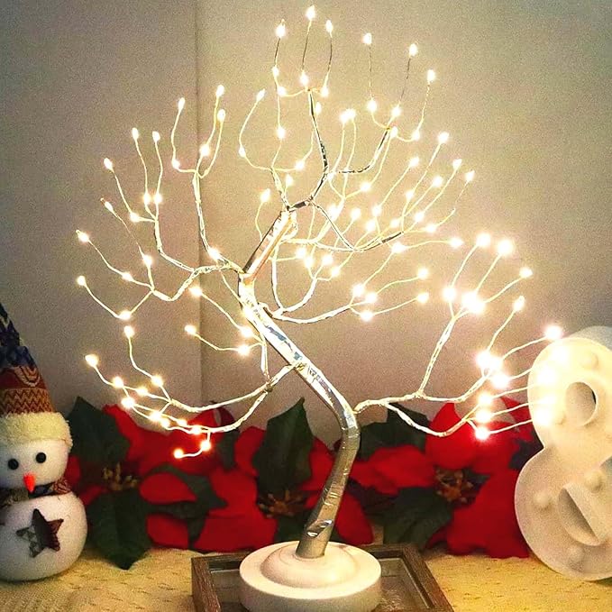 FUCHSUN 108 LED Tabletop Bonsai Tree Light Warm White Fairy Lamp with Timer 8 Modes Battery/USB Powered for Living Room Bedroom Home Christmas Decoration (Silver Branches)