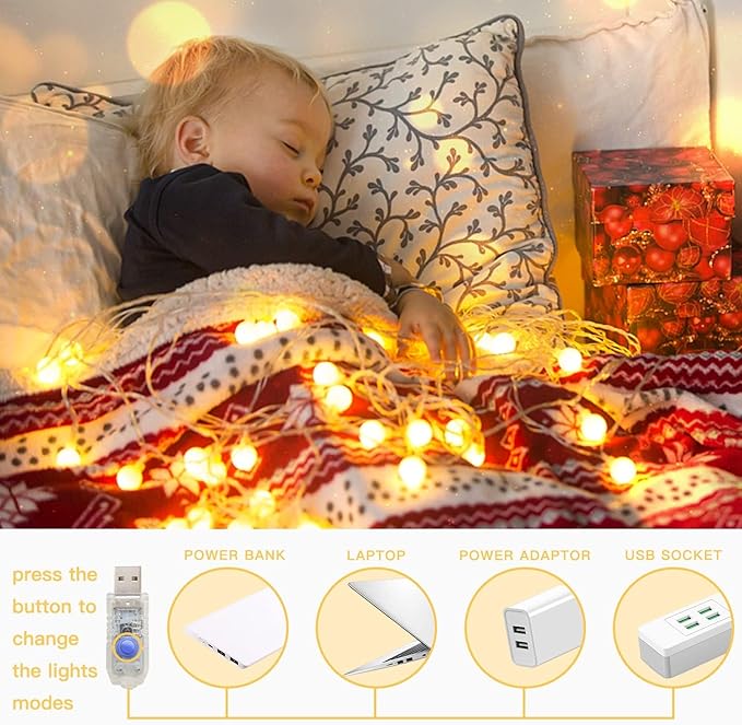 suddus Globe String Lights Bedroom, 100 Led Fairy Lights Plug in, Indoor String Lights for Christmas, Classroom, Backyard, Patio, Garden, Party, Wall, Living Room, Warm White