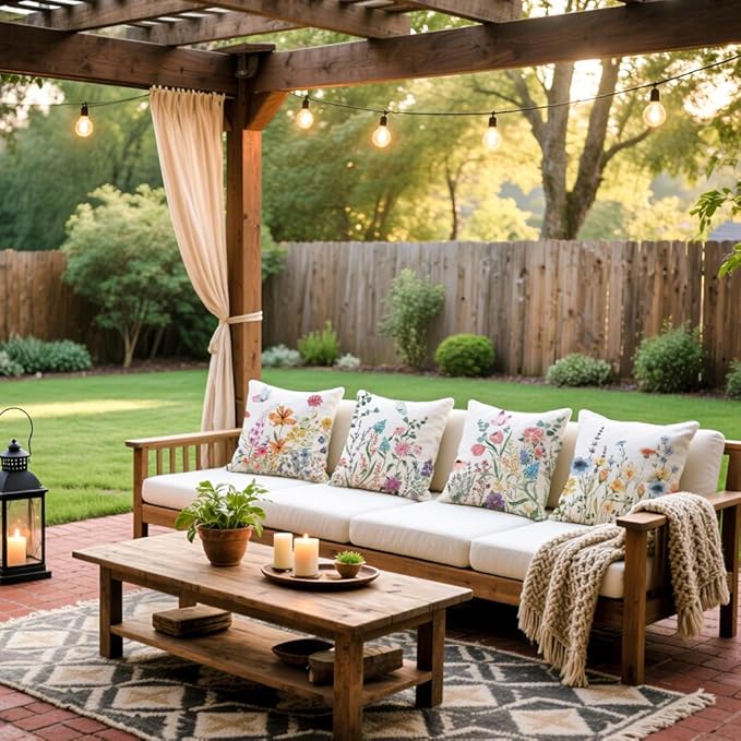 Cirzone Waterproof Outdoor Pillow Covers 18x18 Inch Set of 4 Summer Spring Floral Throw Pillow Covers Spring Outdoor Decor for Patio Furniture Garden Sofa