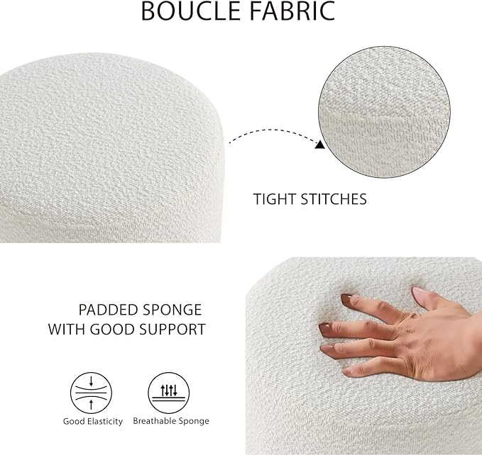 Get Set Style Modern Round Ottoman with Soft Padded Seat, Multifunctional Vanity Stool for Makeup, Upholstered Footrest Stool Ottoman Foot Stool for Living Room, Bedroom