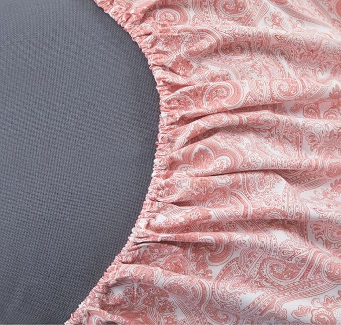 Full Size Bed Sheets Set Deep Pockets - 6PC Paisley Ultra Soft Microfiber Bed Sheets Set - Easy to Clean, 90 Thread Count Sheets with Fitted Sheet, Flat Sheet & Pillowcases (Soft Pink)