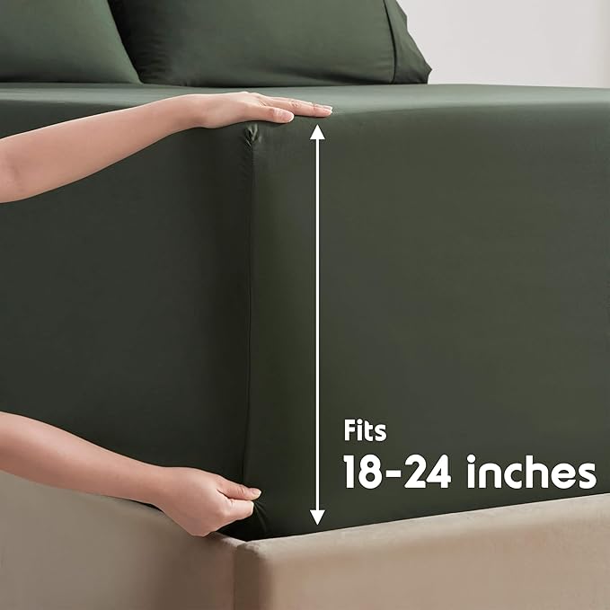 Nestl Extra Deep Queen Sheet Set - 6 Piece Breathable & Cooling Sheets - Hotel Luxury Bedding Set w/18-24 Inch Deep Pockets - Easy & Secure Fit - Super Soft, Wrinkle Free & Comfy - Olive Green