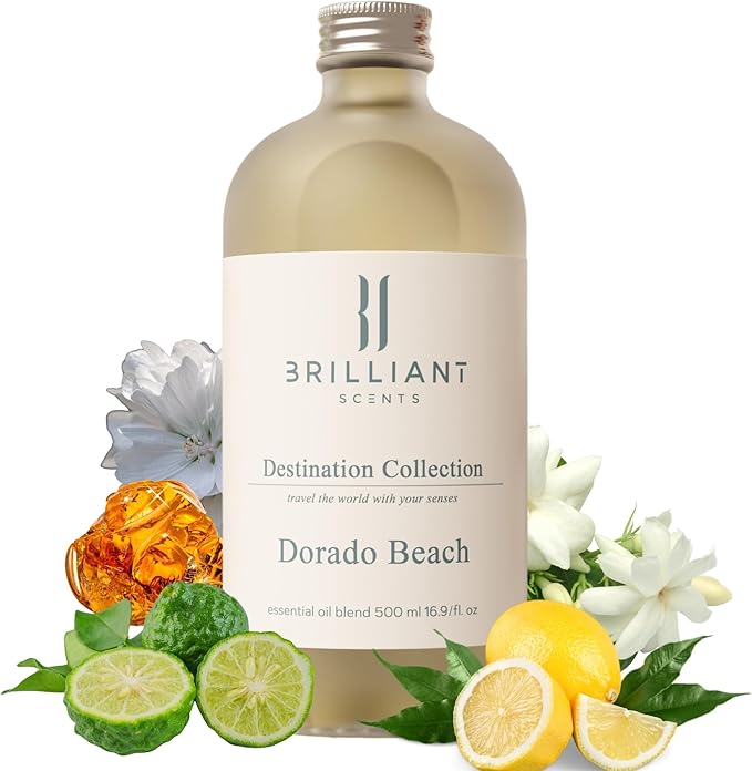 Brilliant Scents Dorado Beach Fragrance Oil 200ml - Premium Diffuser Oil for Home, Office, Hotels - Long Lasting, Plant-Based, Meets IFRA Standards, USA-Made - Lemon, Ocean, Musk