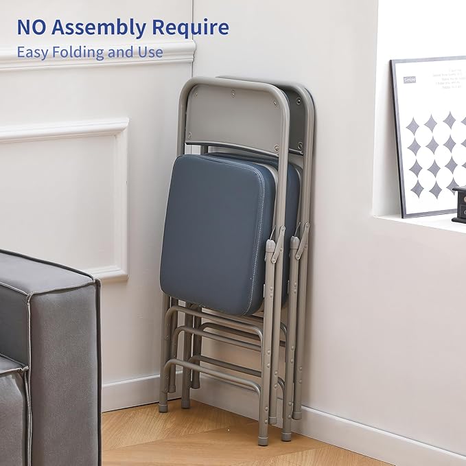 KAIHAOWIN Folding Chairs Ultra Thick Padded Foldable Chair Indoor Comfortable Metal Chairs with Super Soft Cushion-Blue