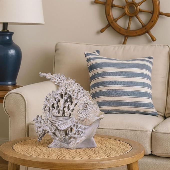 Beach Coastal Decor Coral Reef Angelfish Figurines, Modern Nautical Decor Ocean Centerpieces for Living Room, Bathroom, Office, Coffee Table, Beach House, Seaside, Entrance, Shelf Decorative