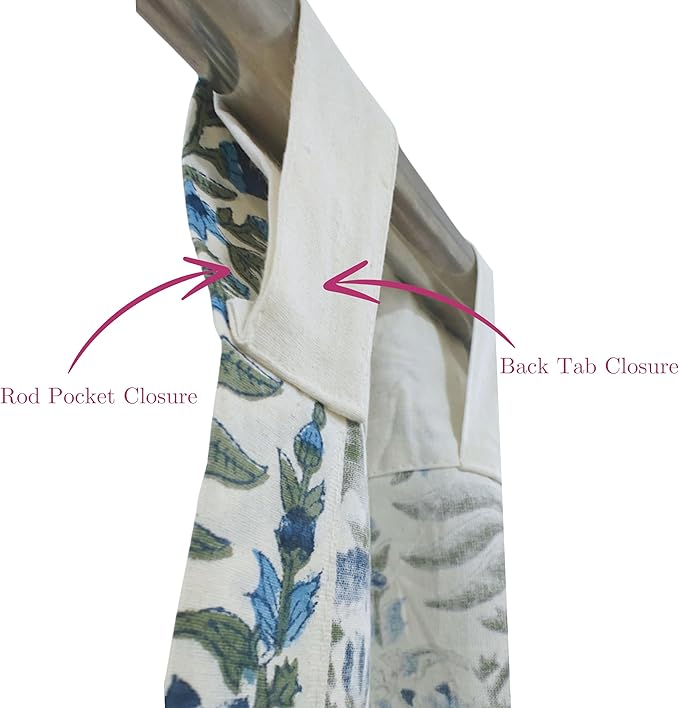 ATOSII 100% Cotton Single Panel Floral Block Print Curtain, Easy Hanging with Rod Pocket & Loop, Living Room, Dining Room, Bedroom Light Filtering Boho Curtains, Set of 1, 60" W X 108" L, Nargis Blue