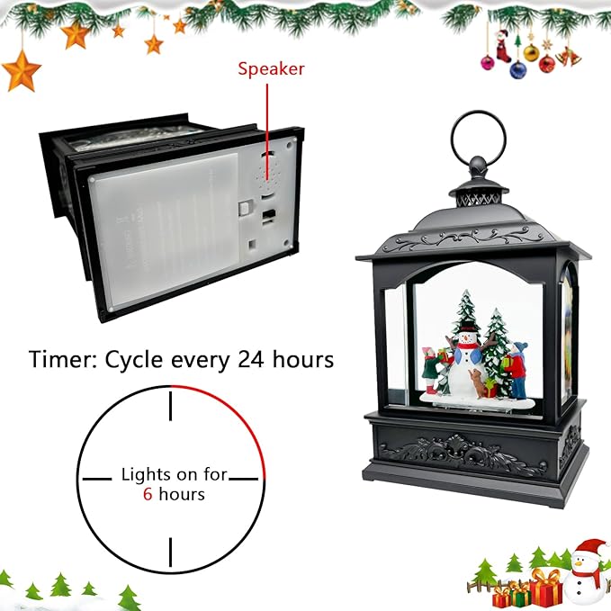 Christmas Snow Globes Lantern with Music & Timer - USB/Battery Operated LED Glittering Globe Lantern, Snow Globe Decoration for Home Holiday Decor (Snowman)