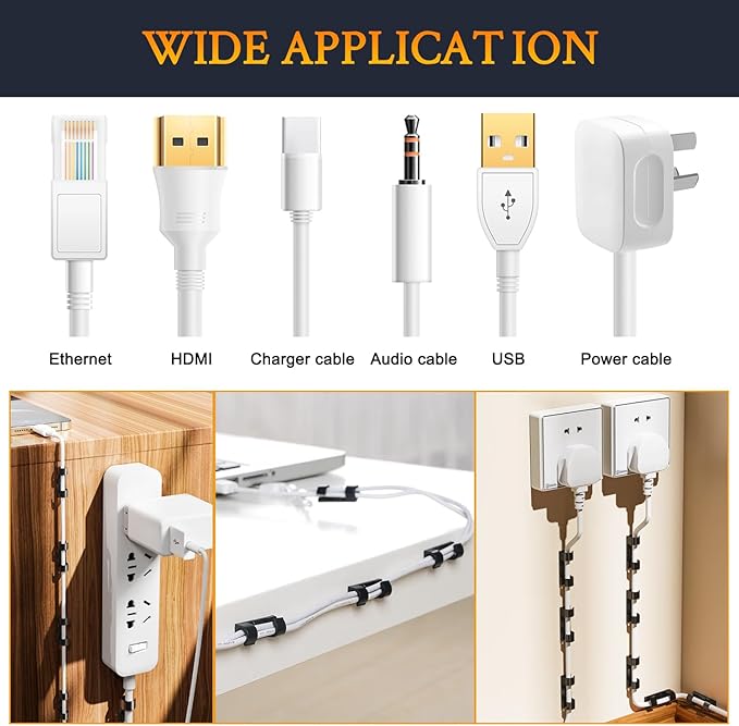 SOULWIT 50 Pcs Self Adhesive Cable Management Clips, Cable Organizers Sticky Wire Clips Cord Holder for TV PC Laptop Ethernet Cable Desktop Home Office (Black)