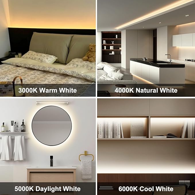 COB LED Strip Light,CCT Dimmable Strips Light,2700K-6500K,16.4ft/5m,8mm Wide,CRI90+ 24V LED Strips Kit with Bluetooth APP Control/Music Mode,for Bedroom,Kitchen,DIY Lighting
