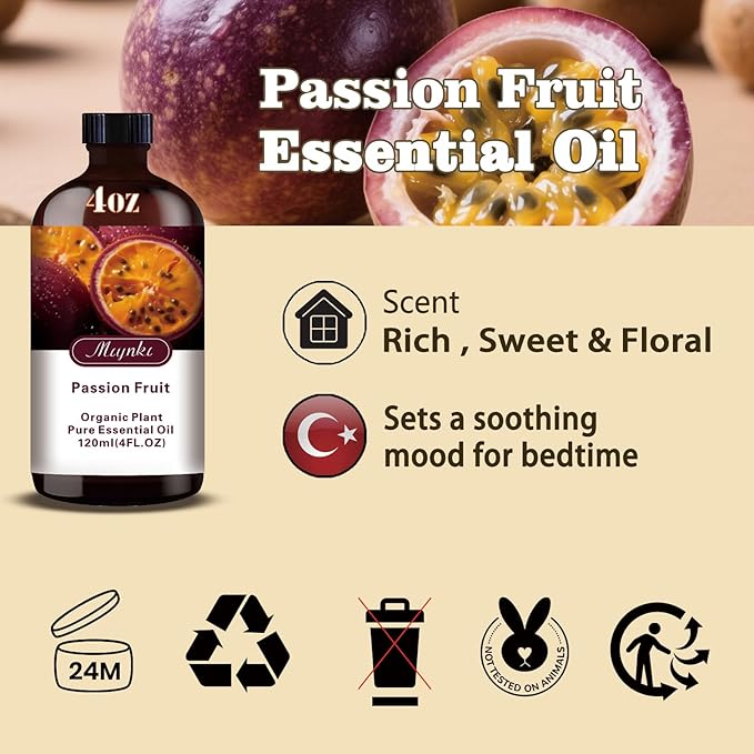 Passion Fruit Fragrance Oil-Passion Fruit Essential Oil 4.33oz (130ml)-100% Pure Natural Scent for Diffusers, Candles, Soap Making & Aromatherapy-Relaxing Home & Gift Essential Oil for Bath, Massage