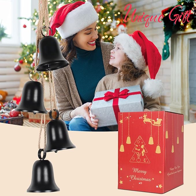 styleonme Styleonme Decorative Bells, Christmas Bells, Metal Indoor and Outdoor Blessing Bells, 4-Piece Set of Harmonious Bells, Vintage Handmade and Rustic Lucky Christmas Bells Hanging on a Rope