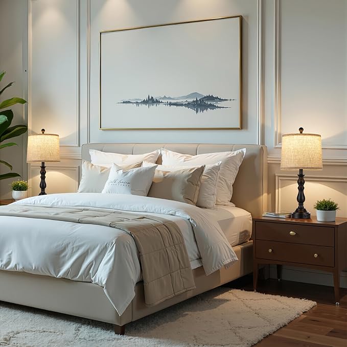 23'' Farmhouse Table Lamps for Living Room Set of 2 with USB C+A Ports, Retro Bedside Lamp for Bedroom, Office, Dining Room, Knob Switch, 3 Color Temperatures, Bulb Included, Black