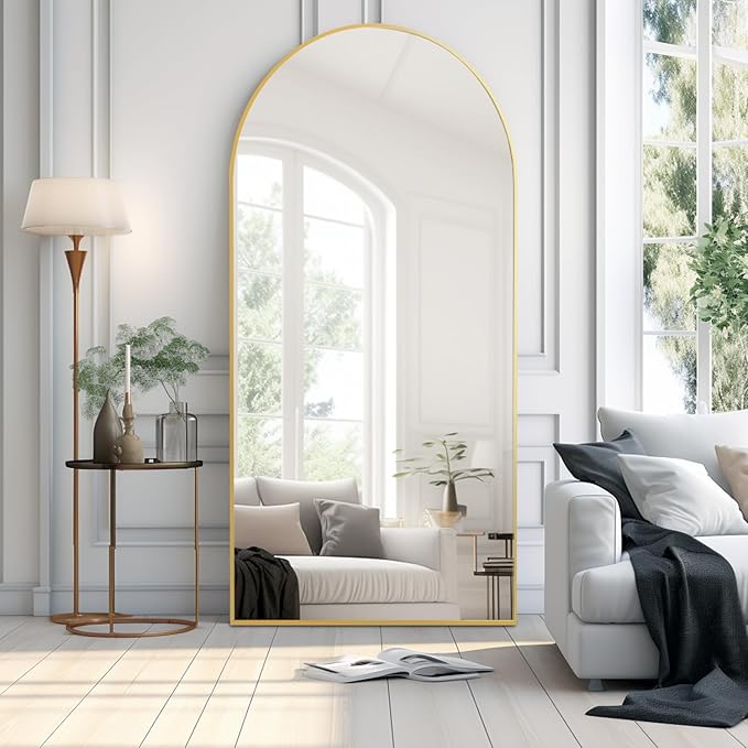Arched Full Length Mirror, 71"*30" Large Floor Mirrors, Full Body Mirror for Leaning or Hanging, Standing Mirrors for Bedroom, Living Room,Dressing Room, Aluminum Alloy Frame, Gold