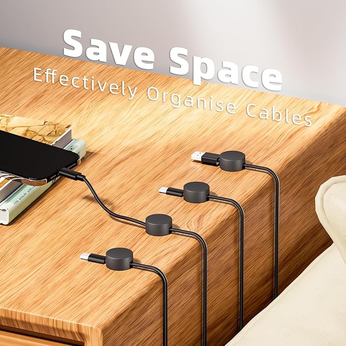 Viaky 8 PCS Magnetic Cord Holder,Large Size Cable Management,Black Self Adhesive Silicone Magnet Cable Straps for Phone Charge Wire,Management for Nightstand Wall Office Home Car Desk