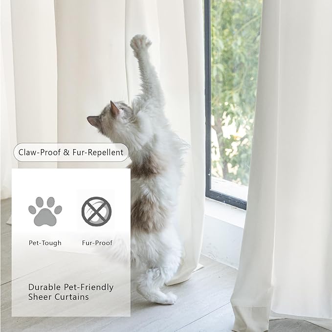 Non-See-Through Beige Privacy Semi Sheer Curtains That Let Light in 63 Inches Long Light Filtering Sheer Window Curtains Drapes for Living Room Bedroom 2 Panels Set Beige