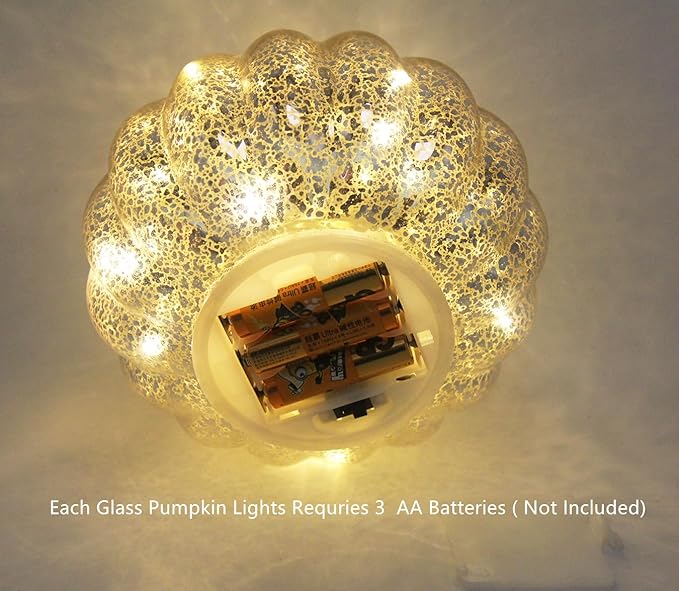 Mercury Glass Pumpkin Light with Timer, with 10 Fairy Lights Inside,Battery Operated Led Pumpkin Light,Ideal for Halloween Fall Decoration, Thanksgiving Rustic Decor, Xmas Decor (Silver)