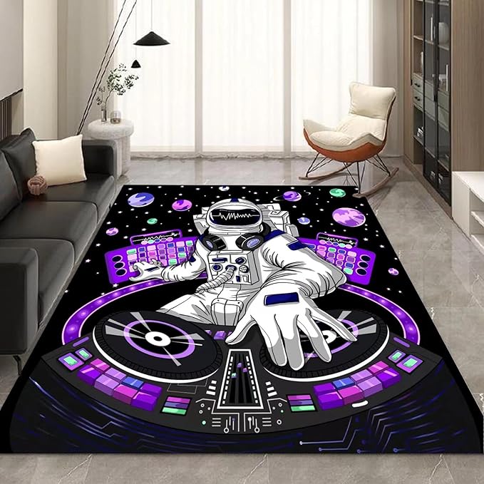 kxry 6 * 9 Feet Space Astronaut Galaxy Soft Area Rugs for Kids Girls Boys Purple Outer Space Themed Floor Carpet for Living Room Bedroom Dorms Nursery Rooms Home Decor Aesthetic
