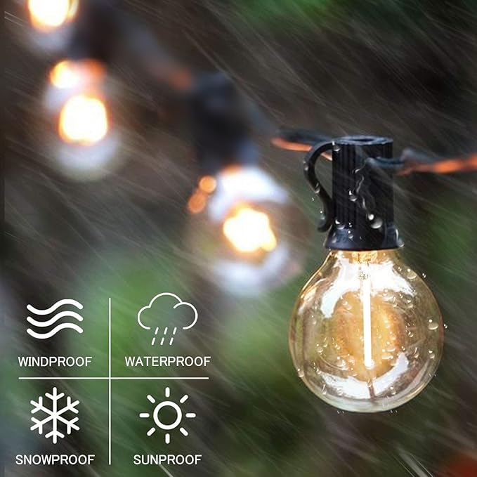 SUNTHIN Outdoor String Lights, 96FT(48ft * 2 Pack) Patio Lights with G40 Shatterproof LED Bulbs, Waterproof Outdoor Lights for Yard, Porch, Pergola, Pool, Garden, Pool, Party