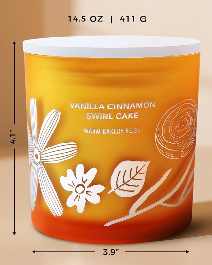 Vanilla Cinnamon Swirl Cake 3-Wick Soy Candle | Highly Scented Bakery Candle | 14.5 oz, Clean-Burn | Cozy Fall Aromatherapy Stress Relief Candles for Home | Gift for Women & Men