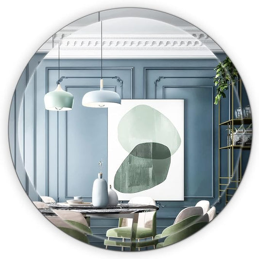 24" Frameless Beveled Round Mirror with 1" Edge for Bathroom, Entryways, Vanity Wall Decor